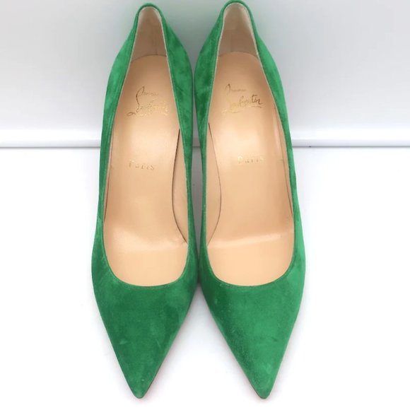 Christian Louboutin Kate 85 Pumps Green Suede Size 38 Pointed Toe Heels NEW - Picture 3 of 10